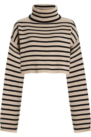 The Frankie Shop Athina Striped Wool-Blend Cropped Turtleneck Sweater