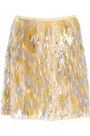 Sergio Hudson Feather-Embroided Silk Mini Skirt