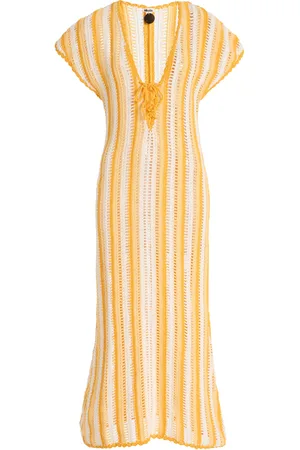 Akoia Swim Exclusive Riviera Striped Cotton-Crochet Midi Dress