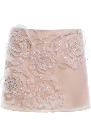 Des Phemmes Floral-Embellished Tulle Mini Skirt