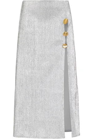 FRANCOISE Exclusive Emanuelle Buttoned Lamé Midi Skirt