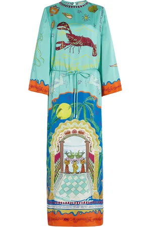 ALÉMAIS Surrealist Summer Silk Satin Midi Dress