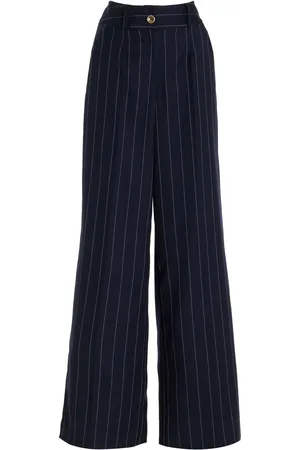 Sergio Hudson Pinstriped Wool Wide-Leg Pants