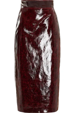 BRANDON MAXWELL The Cadence Lacquered Midi Pencil Skirt