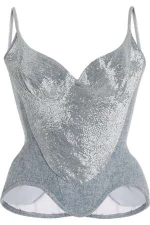 Wiederhoeft Salon Beaded Wool-Tweed Corset Top