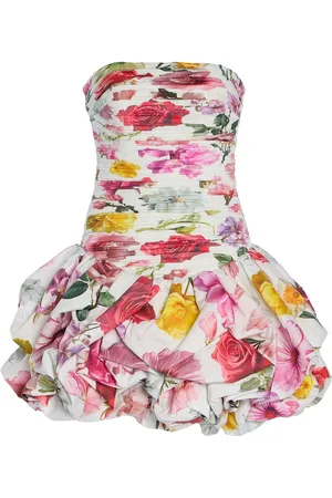 AJE Violette Ruched -Cotton Bubble-Hem Mini Dress