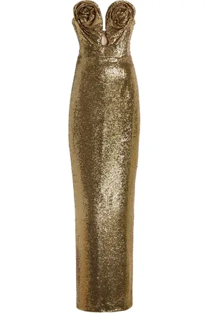 Carolina Herrera Strapless Rosette-Detailed Sequined Column Gown
