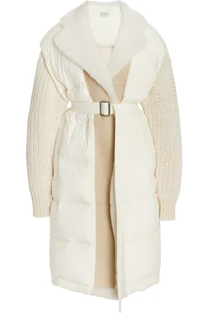Moncler Shearling-Trimmed Down-Detailed Wool-Blend Long Cardigan