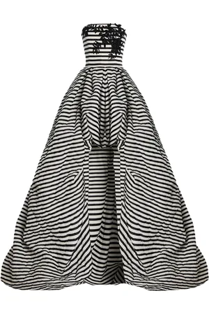 Carolina Herrera Embroidered Ribbon-Striped Crinkle Jacquard High-Low Gown