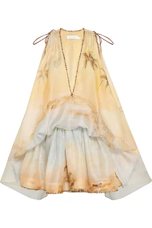 ZIMMERMANN Balance Plunge Linen-Silk Mini Dress