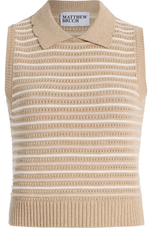 Matthew Bruch Striped Knit Cotton-Blend Collared Tank Top