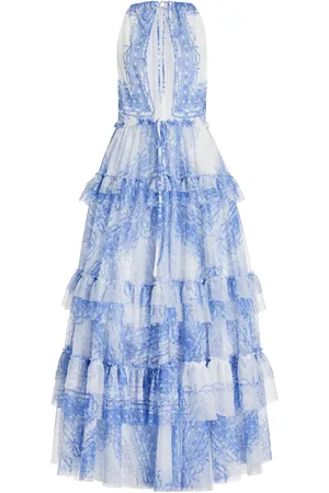 Serafini Tiered Printed-Mesh Maxi Dress
