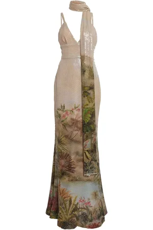 Elie saab Printed Sequined Maxi Dress