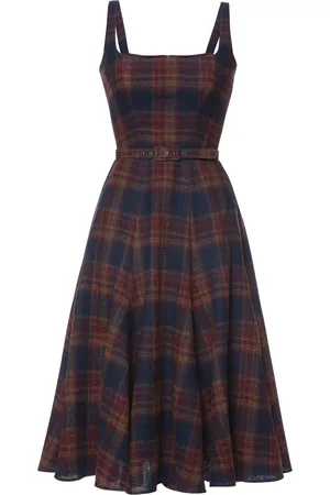 LENA HOSCHEK Madison Plaid Wool Midi Dress