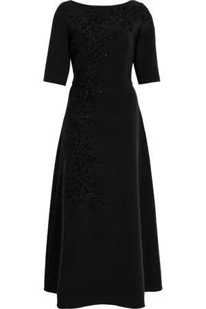 Carolina Herrera Embroidered Stretch Fluid Crepe Midi Dress
