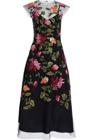 Carolina Herrera Embroidered Nylon Tulle Midi Dress