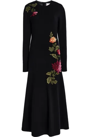 Carolina Herrera Embroidered Merino Wool-Silk Midi Dress