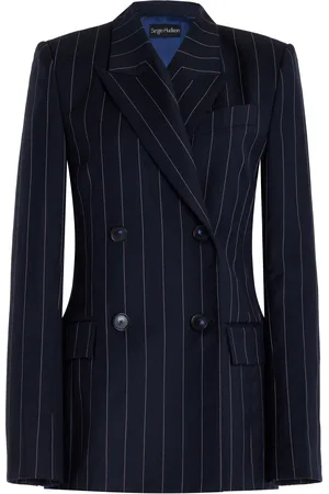 Sergio Hudson Pinstriped Wool Double-Breasted Blazer