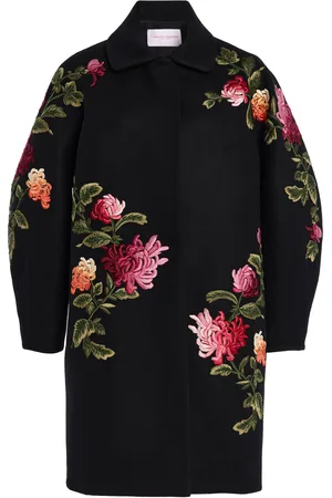Carolina Herrera Embroidered Double-Faced Wool Cocoon Coat
