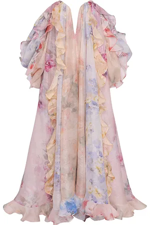 ZIMMERMANN Crush Ruffled Off-The-Shoulder Linen-Silk Gown