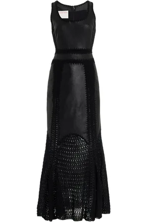 Alejandra Alonso Rojas Crochet-Trimmed Leather Maxi Dress