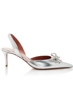 Amina Muaddi Rosie Metallic-Leather Slingback Pumps