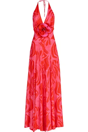 Silvia Tcherassi Tawny Floral-Appliqué Halter Maxi Dress