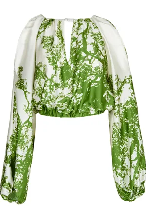Silvia Tcherassi Elke Cropped Cold-Shoulder Stretch-Silk Top