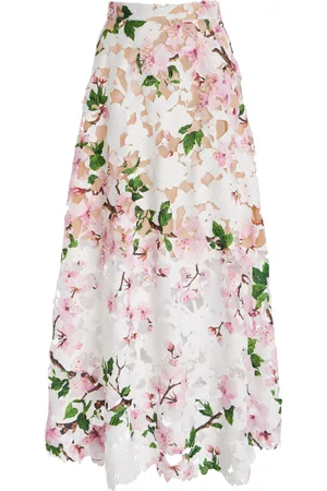 Oscar de la Renta Floral Guipure Midi Skirt