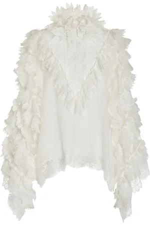 ZIMMERMANN Crush Lace-Trimmed Ruffle Linen-Silk Top
