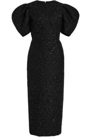 Carolina Herrera Puff-Sleeve Lurex Tweed Midi Dress