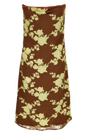 VERSACE Floral Strapless Silk Satin Knee-Length Dress