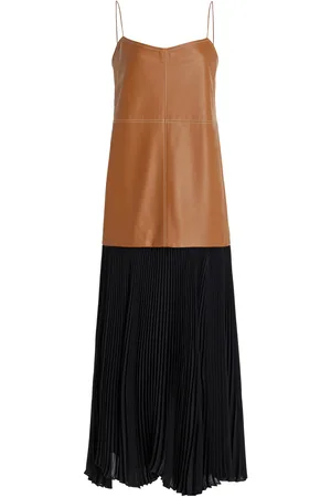 ALEXIS Piatta Vegan Leather-Georgette Midi Dress