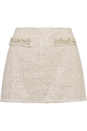LOVESHACKFANCY Wendina Embellished Tweed Mini Skirt