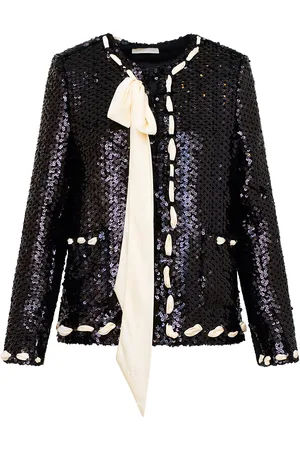 LOVESHACKFANCY Rosina Ribbon-Laced Sequined Jacket