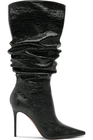 Amina Muaddi Jahleel Crackled-Vinyl Knee Boots