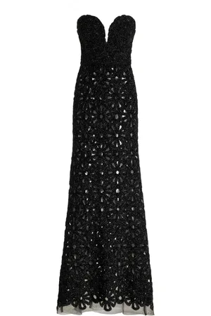 Carla Zampatti Strapless Metallic-Embroidered Tulle Gown