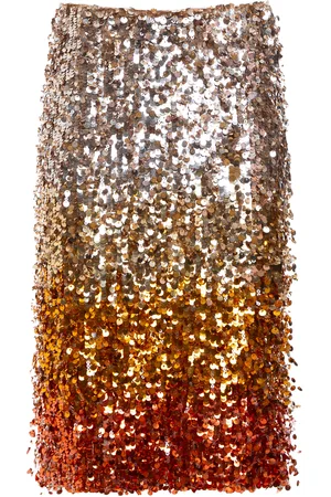 Des Phemmes Feather Sequined Panel Midi Skirt