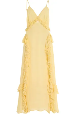 SEA Delilah Ruffled Crepe Maxi Slip Dress
