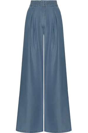 Andres Otalora Esencia Shirred Tencel Denim Wide-Leg Pants