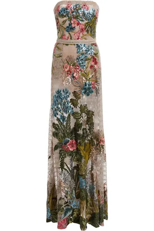 Elie saab Floral Embroidered Tulled Maxi Dress
