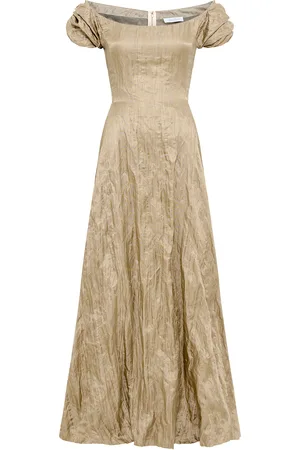 GABRIELA HEARST Juniper Metallic Silk Off-The-Shoulder Midi Dress