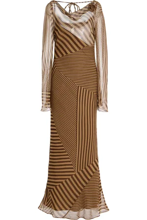 De La Vali Gracia Striped Silk-Chiffon Midi Dress