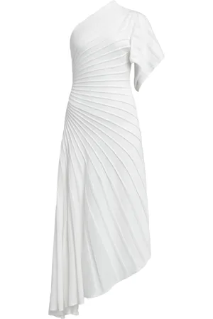 Alaïa One-Shoulder Ray-Knit Wool Midi Dress