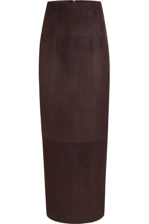Khaite Loxley Corset-Waist Suede Midi Skirt