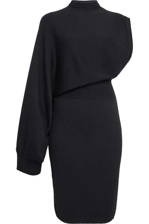 Alaïa Asymmetric Draped Knit Wool Midi Dress