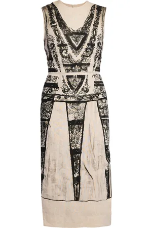 Erdem Printed Linen Pencil Midi Dress