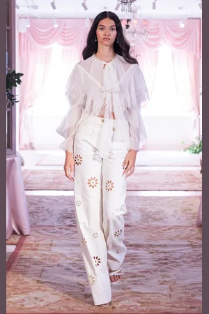 LOVESHACKFANCY Afton Lace-Trimmed Silk Chiffon Top