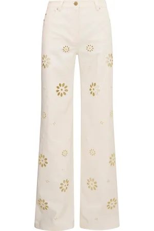 LOVESHACKFANCY Carolette Floral-Cutout Cotton-Blend Straight-Leg Pants