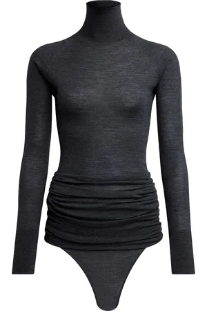Alaïa Ruched Knit Merino Wool Bodysuit